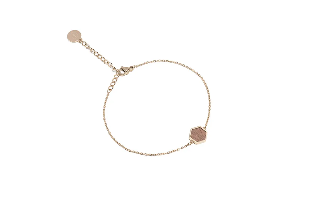 Bracciale BeWooden Aurum Esagonale S/M | Legno e Acciaio Dorato