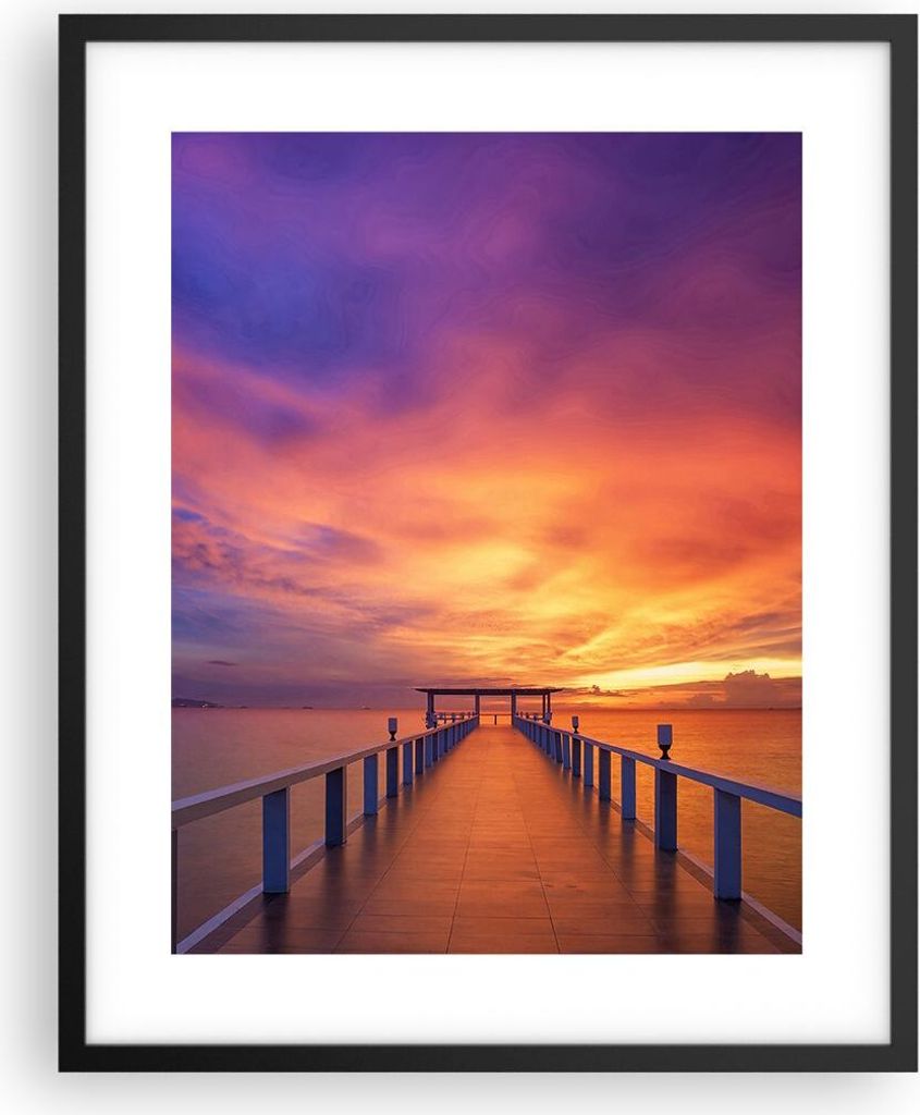 Gerahmtes Poster - Schwarzer Rahmen - Himmel die Farben Pier - 40x50 cm - Wand Bild - Wanddeko - Wandbilder - Kunstposter - Wandposter - Bilderrahm...