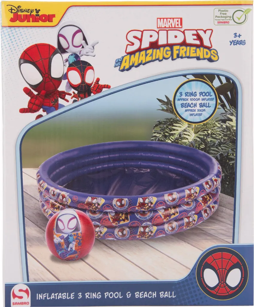 Piscine gonflable enfant Disney Spidey et son ballon de plage rouge