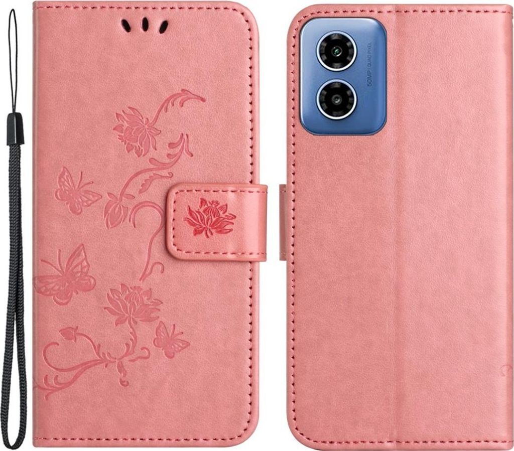 Motorola Moto G04(s) / G24 (Power) / E14 Hülle - Coverup Blumen & Schmetterlinge Klapphülle - Pink