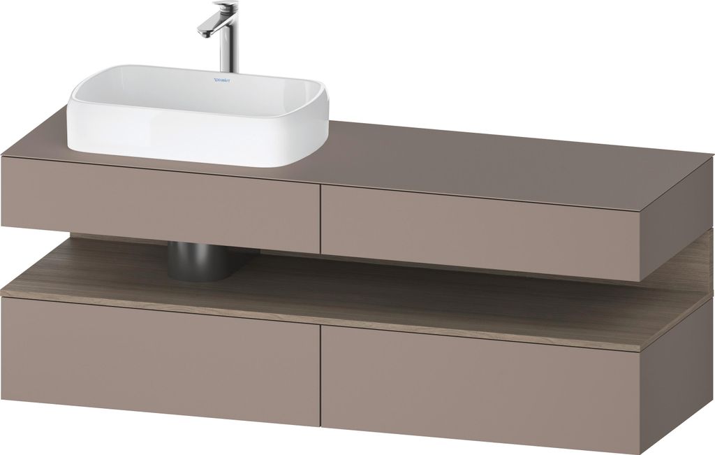 Duravit Qatego Konsolenwaschtischunterbau, 2 Auszüge, 2 Schubkästen, Ausschnitt links, 1600x550x600mm, Nische Eiche Terra, QA4777035430000