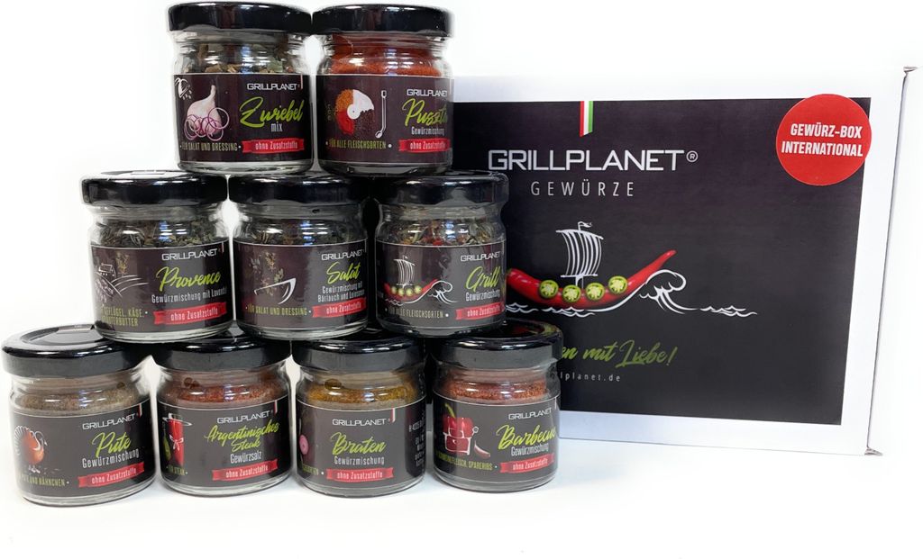 Gewürze Geschenkset Grillplanet mit 9 Gläsern Produktbild 