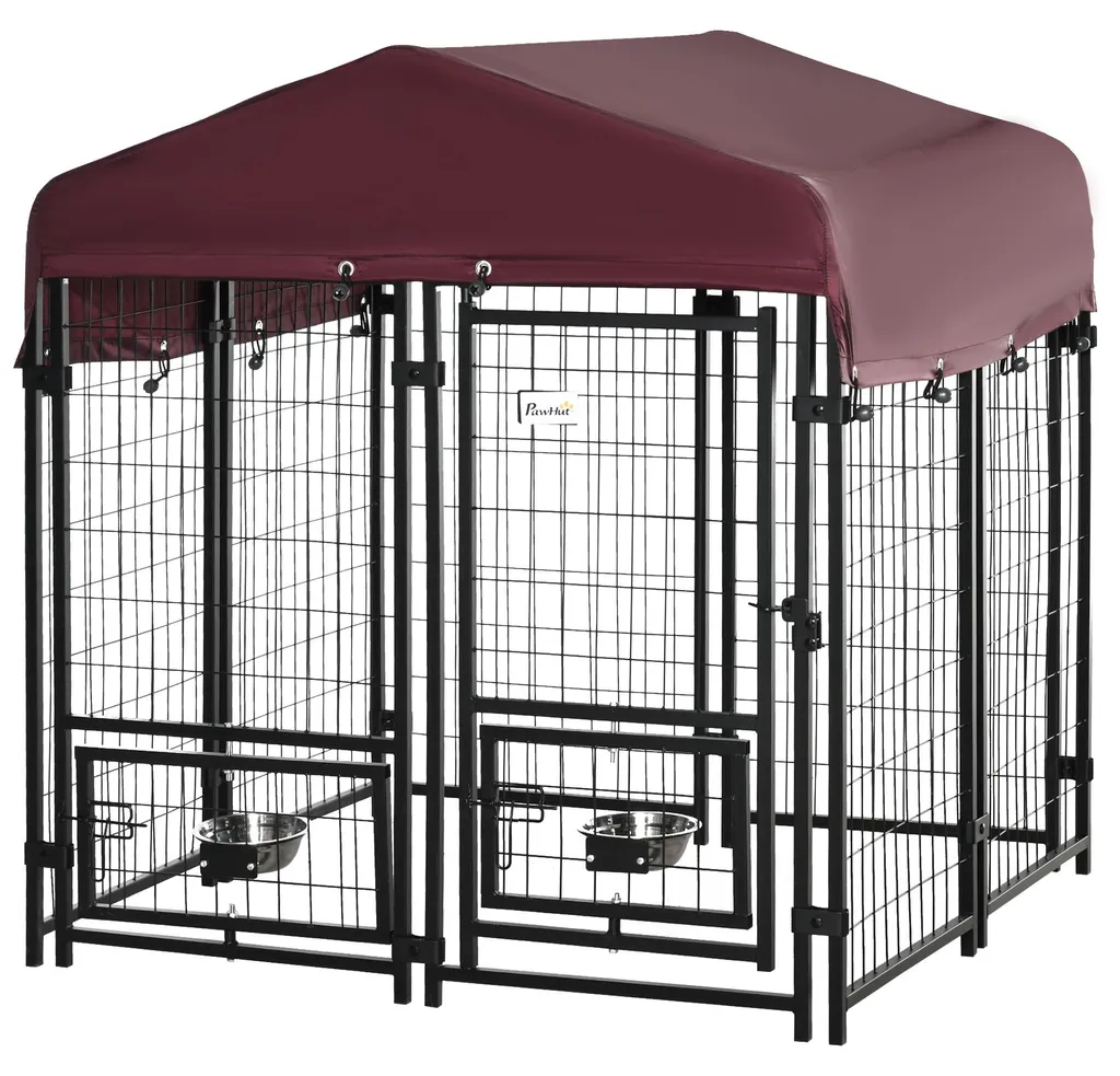 Chenil de jardin sécurisé anti-fuite avec toit Oxford et porte-gamelles