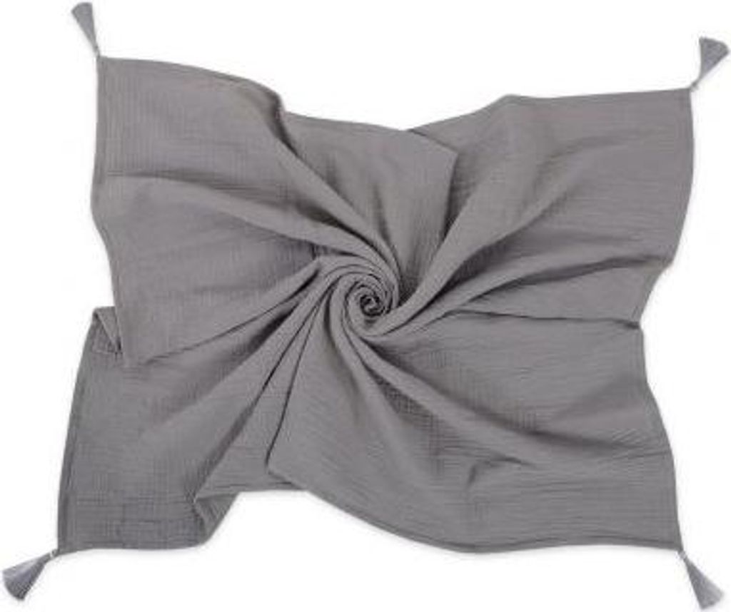 Musselin-Babydecke mit Quasten - anthrazit