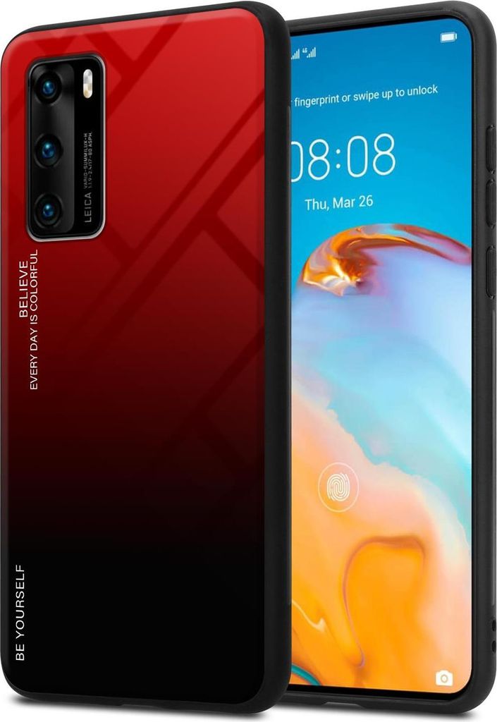 Cadorabo Hülle für Huawei P40 Schutz Hülle in Schwarz Handyhülle TPU Etui Cover Case Tempered Glas