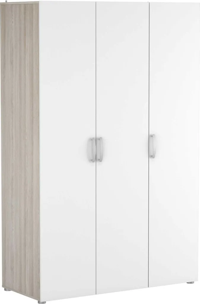 Grande armoire de chambre 3 portes avec penderie et étagères Noni chêne