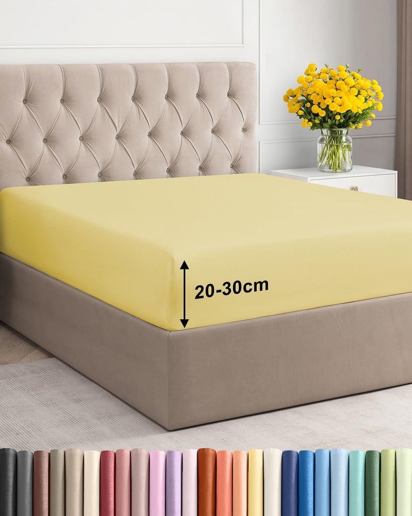 Spannbettlaken 200 x 220 cm, Gelb – 30 cm tiefe Ecken – Hochwertiges Mikrofaser-Spannbettlaken – Weich, knitterfrei und bügelfrei, atmungsak...