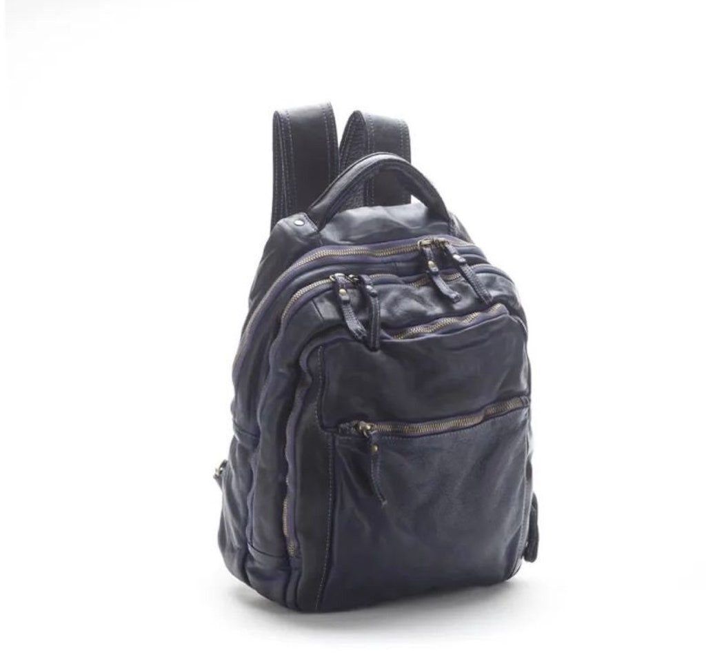 BZNA Bernd Blau Rucksack Backpacker Designer Uni Lederrucksack