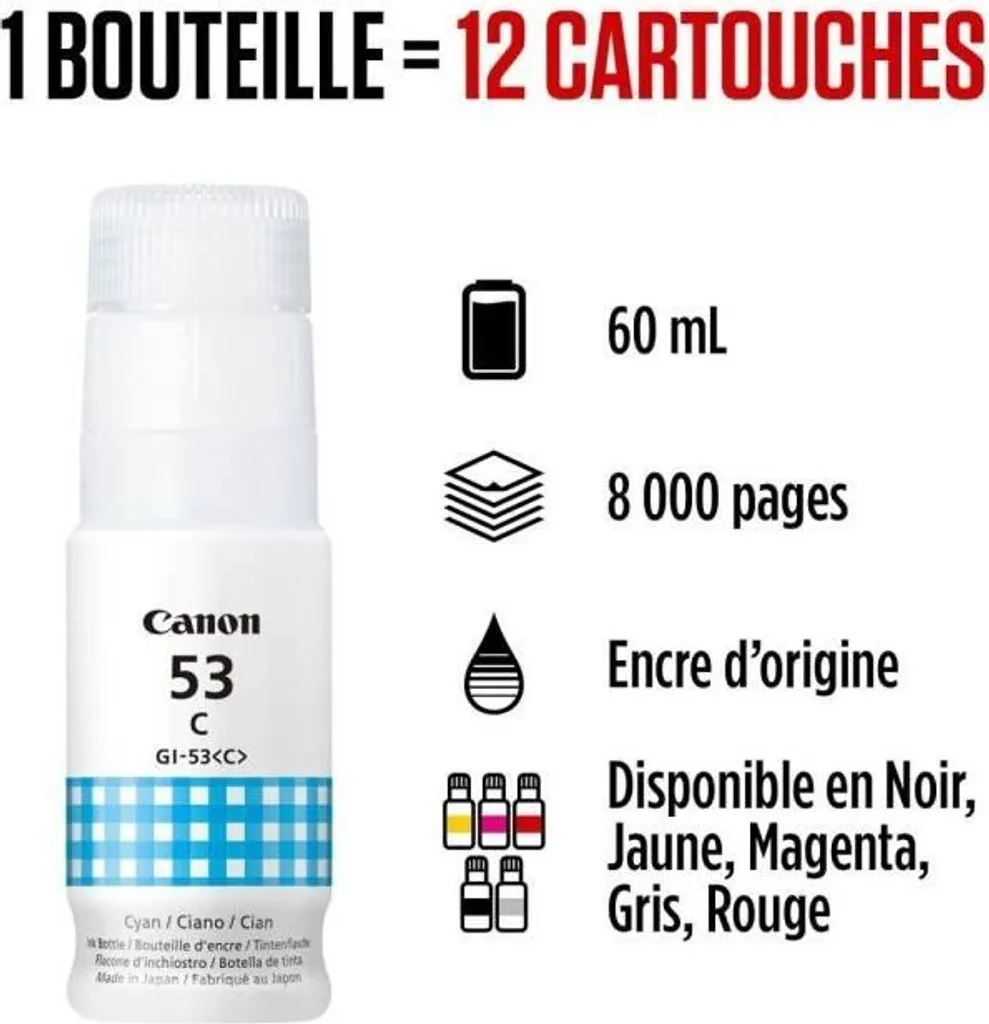 Inchiostro Ciano GI-53C per Canon G650 G550 | 60ml per Stampe Professionali