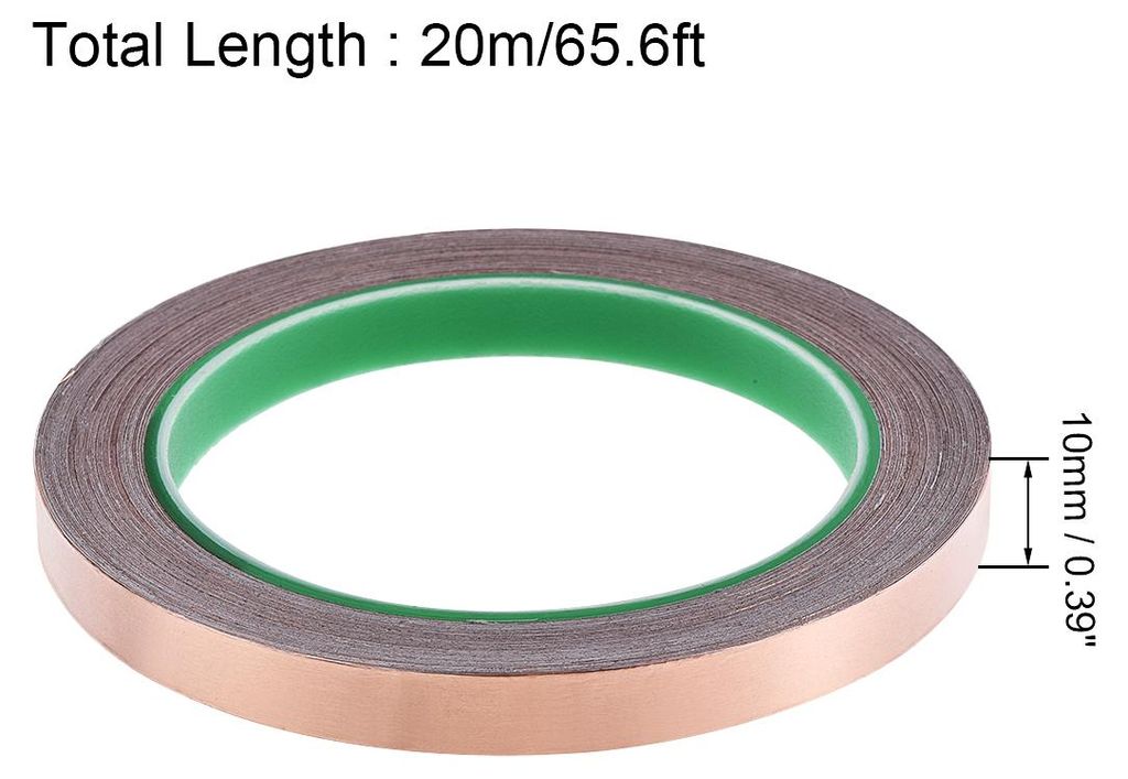 Kupferklebeband 10mm x 20m (B*L), Kupferband Selbstklebend Kupfer Klebeband, 0.06mm Dicke Doppelleiter Kupferfolienband fš¹r EMI RFI EMF Abschirm...