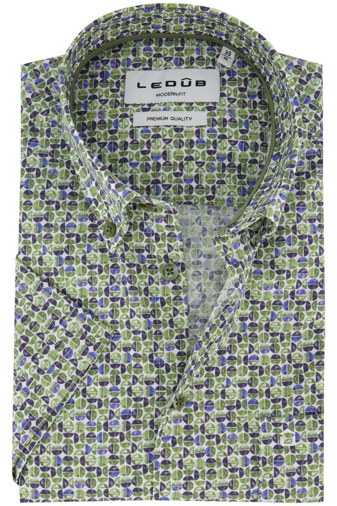 Hemd grüner Print Ledub modern fit kurze Ärmel grüne Knöpfe