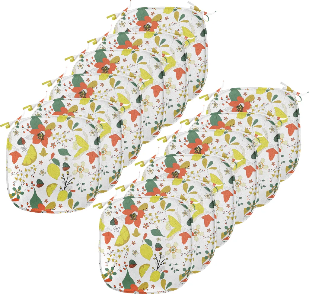 ABAKUHAUS Cuscini decorativi per sedie da sala da pranzo, foglie di limone primaverili, cuscini decorativi impermeabili con cinturini per sedie da cucina, 40 cm x 40 cm, confezione da 12, verde giallo rosso