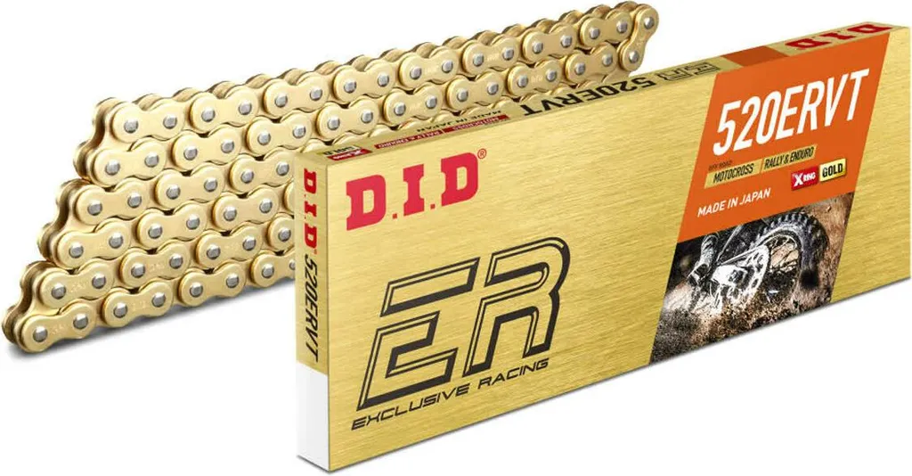 Chaîne moto DID 520ERVT pour Enduro Tout-Terrain 106 maillons G&G Or