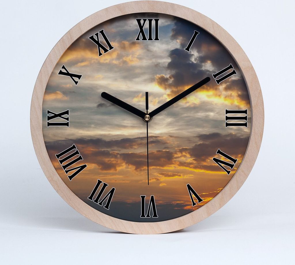 Holzuhr 25fi cm wanduhr - schwarze Spitzen - Sonnenuntergang