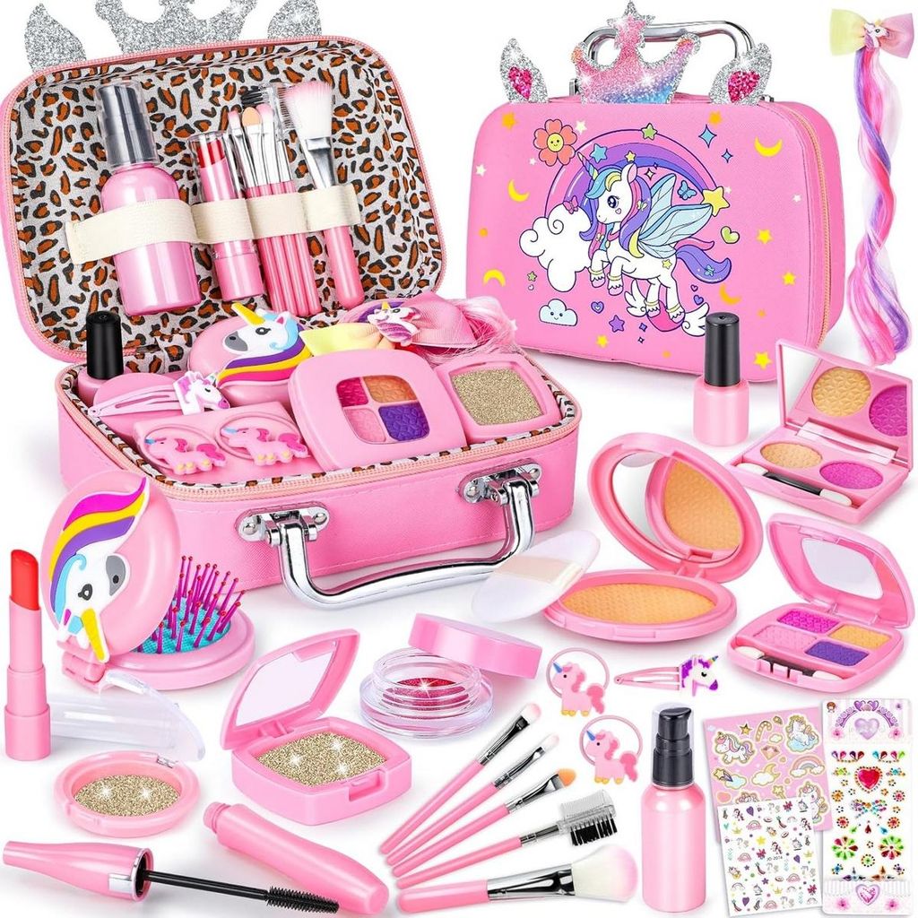 Einhorn Schminkkoffer für Mädchen, waschbares Kinder Make-up Set, Prinzessin