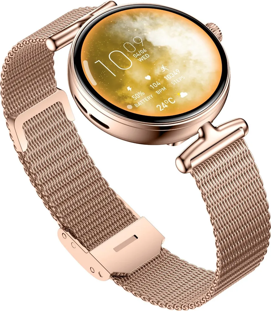 Montre Connectée Or avec Écran AMOLED Haute Résolution et Mode Sportif