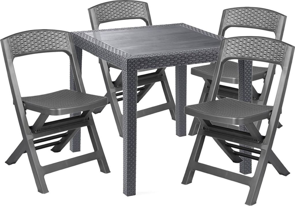 Outdoor Lounge Set Sanzeno, Outdoor oder Indoor Lounge Set, Quadratischer Tisch mit 2 Klappstühlen, Italy, Anthrazit