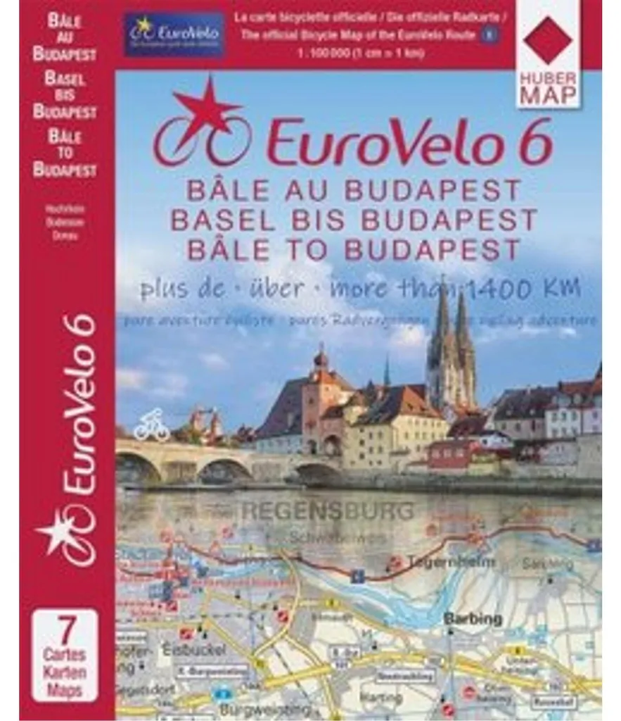 Cartographie EuroVelo 6 Précision 1:100 000 Bâle Budapest en 7 Feuilles