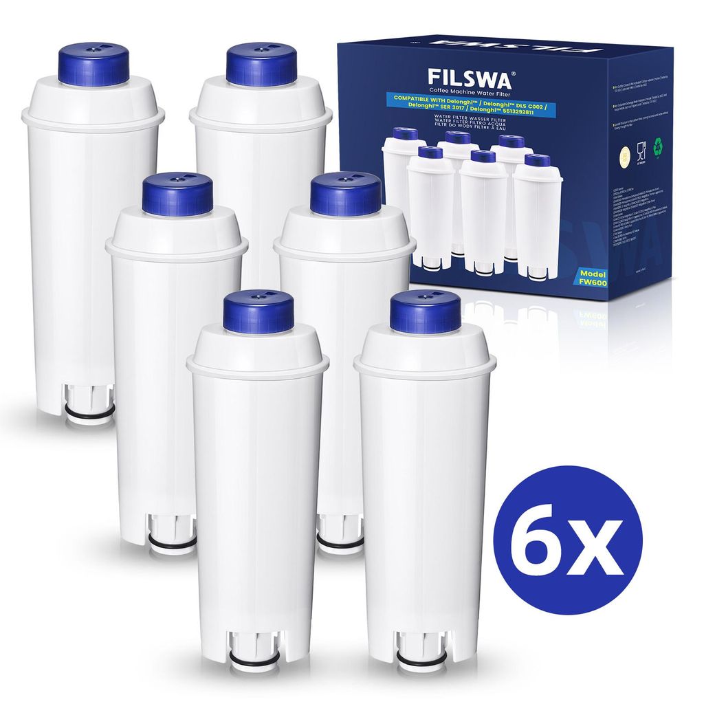 6er Wasserfilter Kaffeevollautomat für Delonghi Wasserfilter Ersatz für De'Longhi DLSC002, Kompatibel mit De Longhi, ECAM, ESAM, ETAM, BCO, EC-Serie