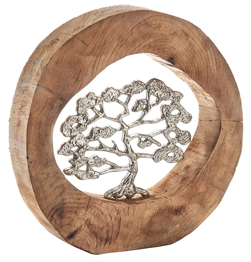 Kobolo Dekofigur Holzdeko Holzfigur VITALITY - Holz und Metall silber Skulptur Wohndekoration Geschenkidee Dekoration Wohnzimmerdeko Büro Wohnzimmer