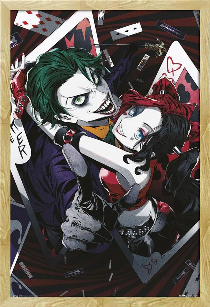 Tableau décoratif Harley Quinn et Joker Anime cadre bois hêtre 61x91