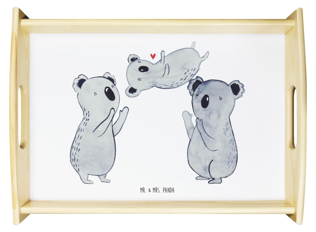 Mr. & Mrs. Panda Dekotablett Koalas Feiern - Weiß - Geschenk, Holztablett, Serviertablett, Deko Tablett, Geburtstag, zum servieren, aus holz, Koal...