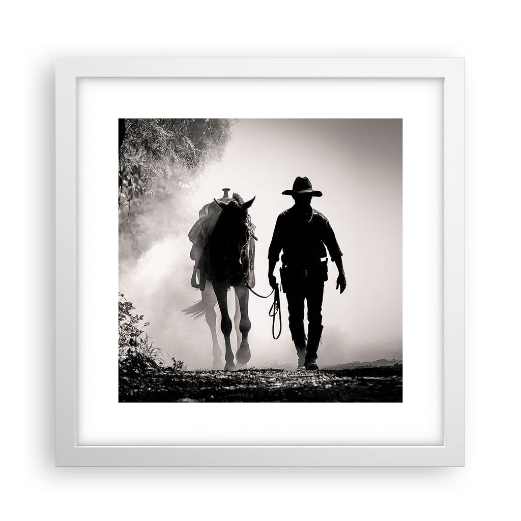 Gerahmtes Poster - Weißer Rahmen - Cowboy Pferd Shady - 30x30 cm - Wand Bild - Wanddeko - Wandbilder - Kunstposter - Wandposter - Bilderrahmen - B...