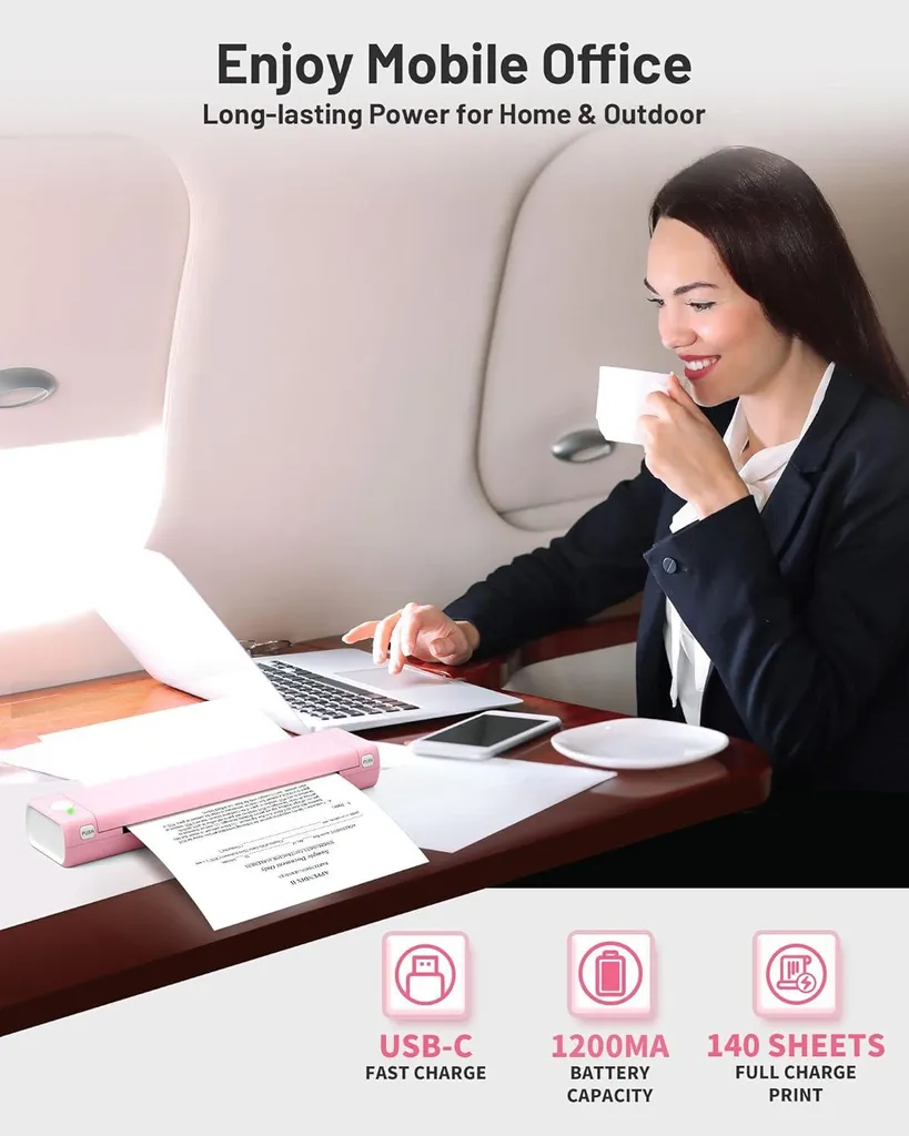 Imprimante A4 sans fil Bluetooth Phomemo M08F thermique Rose compacte