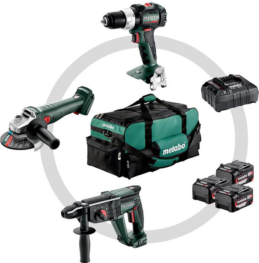 Metabo Akku Combo Set 3.1 18 V, SB 18 LT BL + W 18 L 9-125 Quick + KH 18 LTX 24, Werkzeugtasche