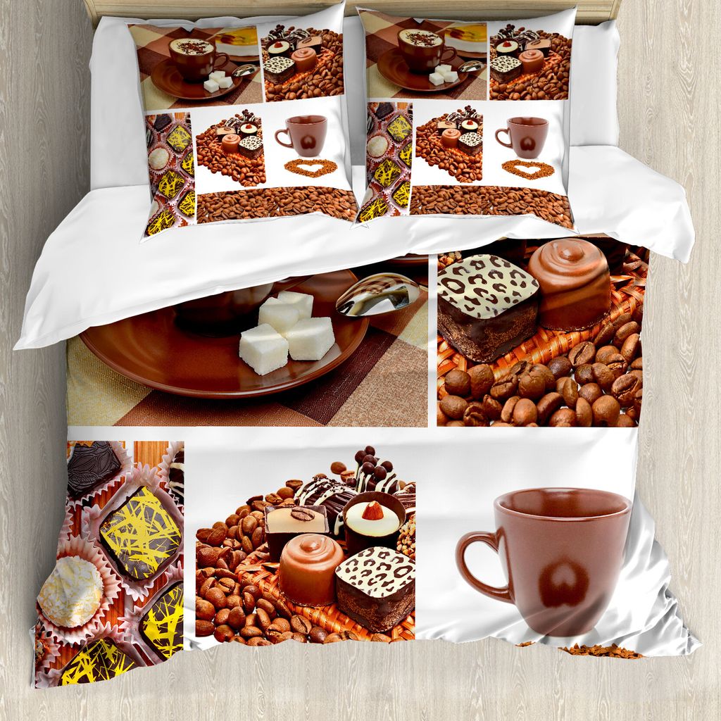 ABAKUHAUS Kaffee Bettbezug, Süßigkeiten und Kaffeebohnen, Milbensicher Allergiker geeignet mit Kissenbezügen, 200 cm x 200 cm - 80 x 80 cm, Mehr...