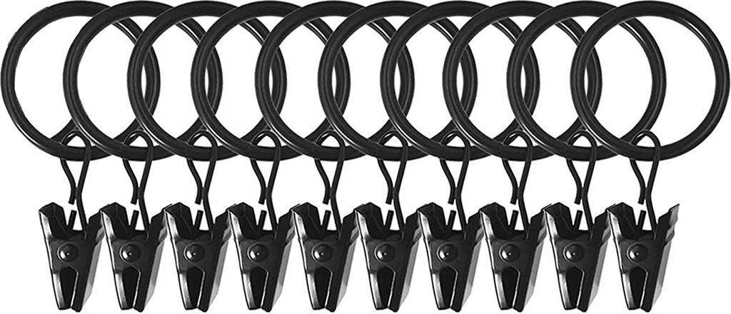 10 Stück Vorhangringe mit Clips, poliertes Eisen, kein Werkzeug erforderlich, aufsteckbares Design, einfach zu verwendende Vorhangklemmen mit Hake...