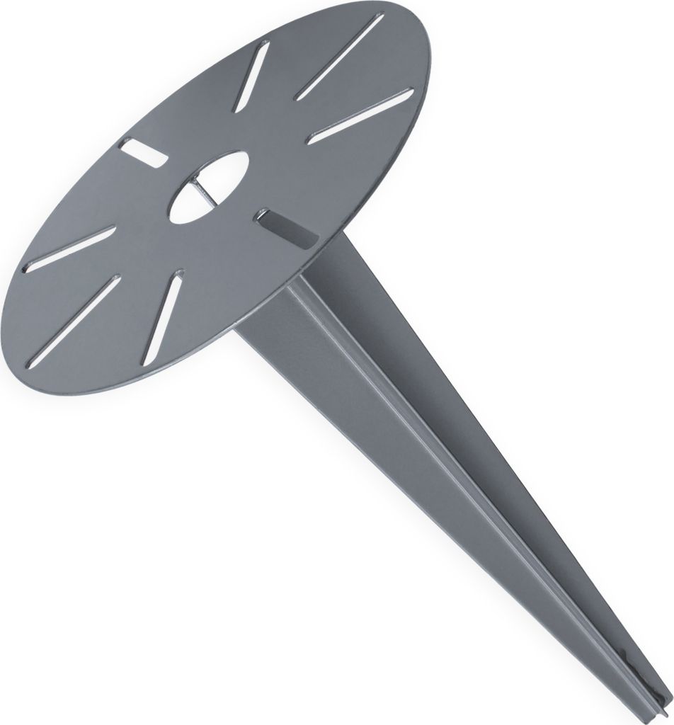 A single gray garden ground spike for lamps.