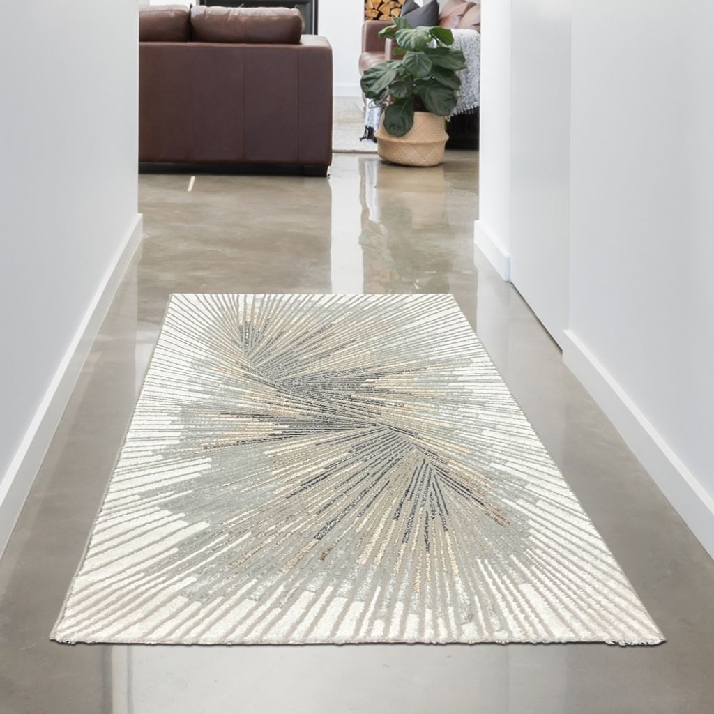 Ein Teppich mit abstraktem Muster und strahlenden Silber-Bronze Glanzfasern Größe - 80 x 150 cm