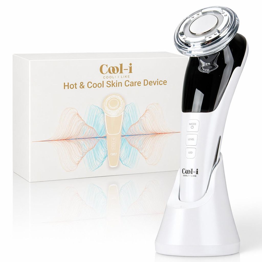 COOL-i 5-in-1 Beautygerät – Für ergänzende Gesichtspflege mit EMS, Licht-, Wärme- & Kühlfunktion – Kabellos & kompakt für Zuhause (Weiß)
