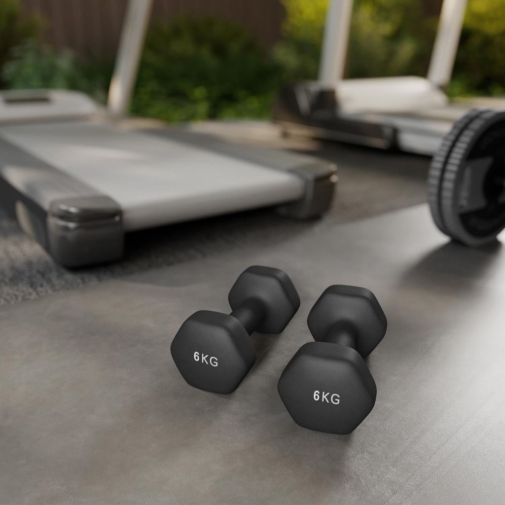 SONGMICS Hanteln, 2er Set, 2 x 6 kg, Hantelset, Kurzhanteln, Hexagon, Neopren-Beschichtung, Krafttraining, Workout, Fitnesstraining, für Zuhause