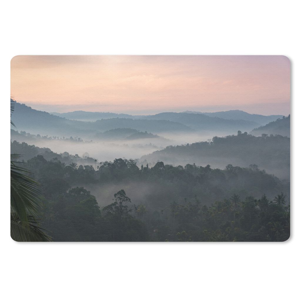 MuchoWow Schreibtischunterlage Wald - Sonne - Nebel 60x40 cm - XXL Mauspad - Großes Mauspad