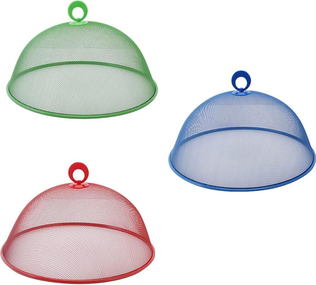 Bunte stapelbare Lebensmittelhauben Ø24 cm, Edelstahl Insektenschutz, wiederverwendbar für Picknick & Garten