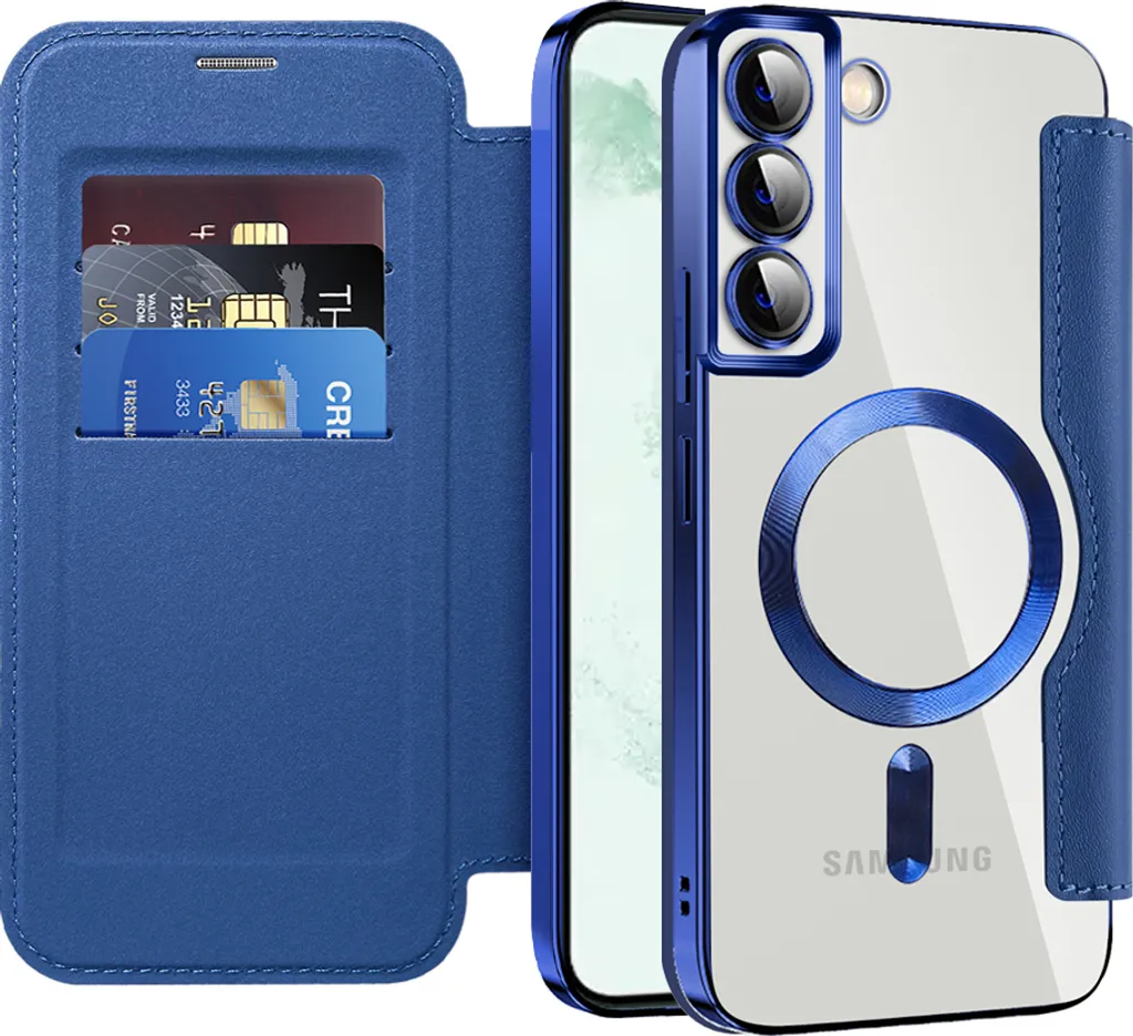Cover Samsung S22 Plus 5G MagSafe Trasparente Protezione Fotocamera Blu
