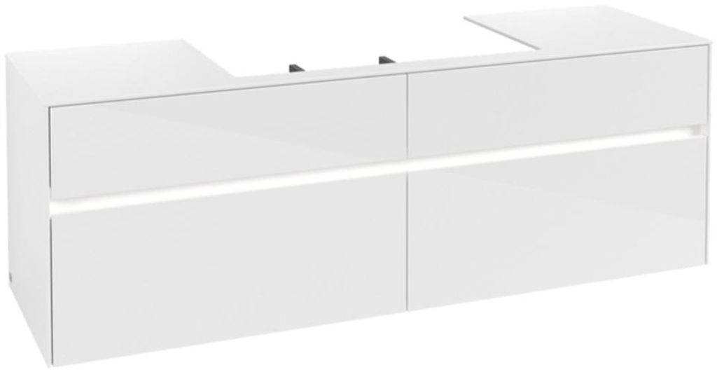 Villeroy & Boch Collaro Waschbeckenunterschrank, Wandmontage, 4 Auszüge, Waschbecken mittig, mit integrierter Beleuchtung, 1600x548x500mm, C028B0DH
