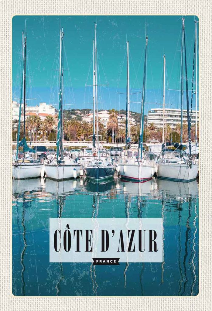 vianmo Holzschild 30x20 cm cote d'azur France Meer Bildmotiv Reisemotiv Abenteuer Reisen