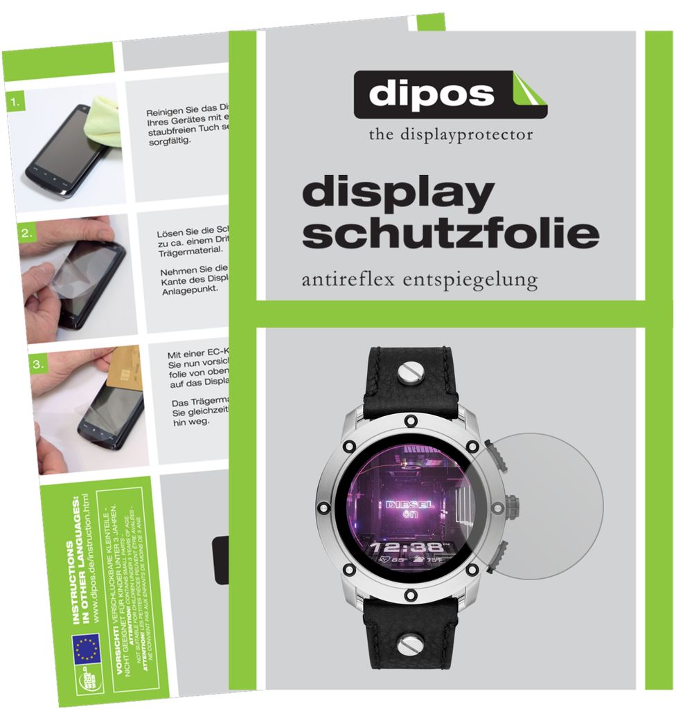 2x Schutzfolie für Diesel On Smartwatch Axial matt Displayschutzfolie Folie Display Schutz dipos