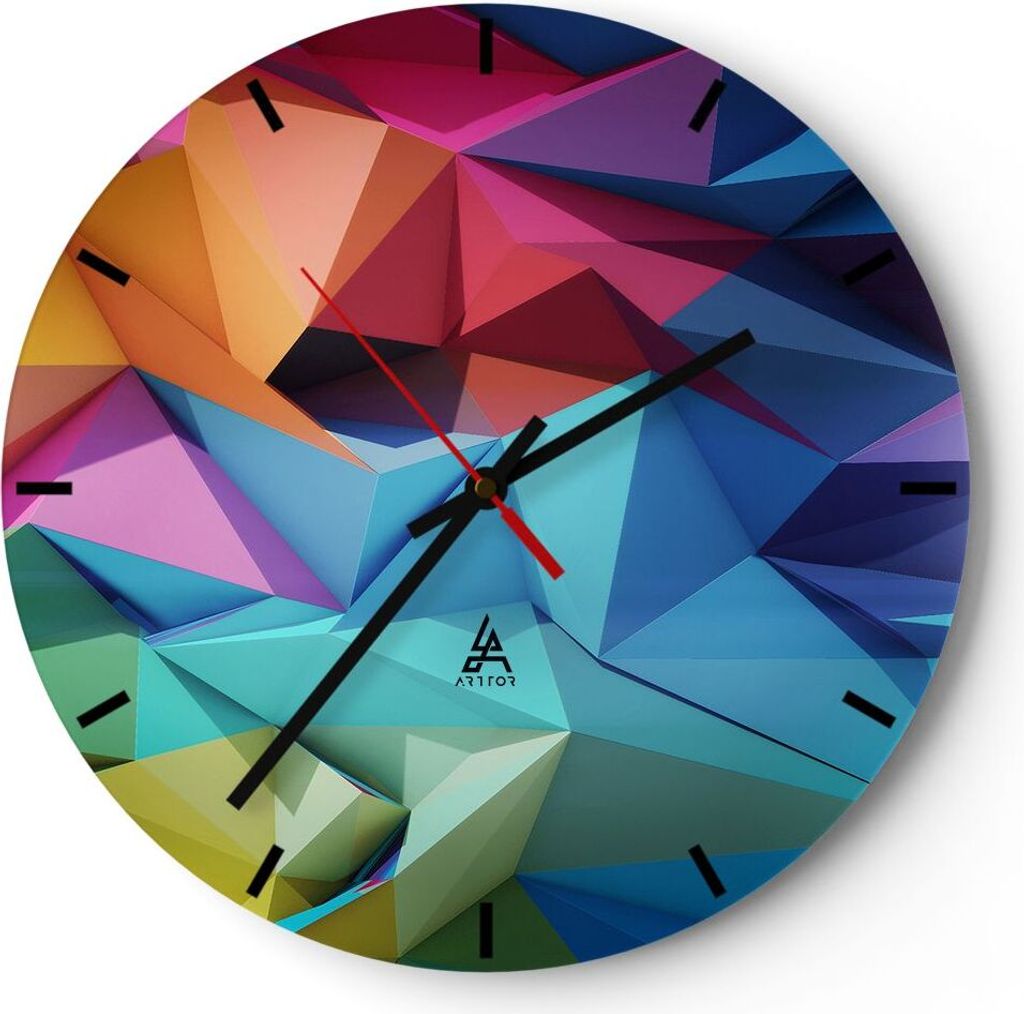 Wanduhr - Rund - Glasuhr - Formen futuristisch geometrisch - 40x40cm - Schleichendes Uhrwerk - Lautlos - zum Aufhängen bereit - Dekoration Modern ...