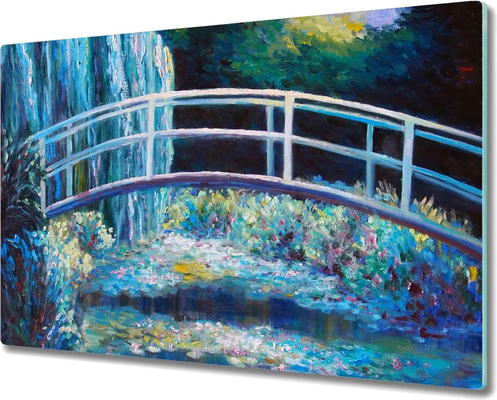 Coloray Hackbrett Küchenbrett Kochplattenabdeckung Schneidebrett Herdabdeckplatte 80x52 cm - Brücke Malerei Blumen