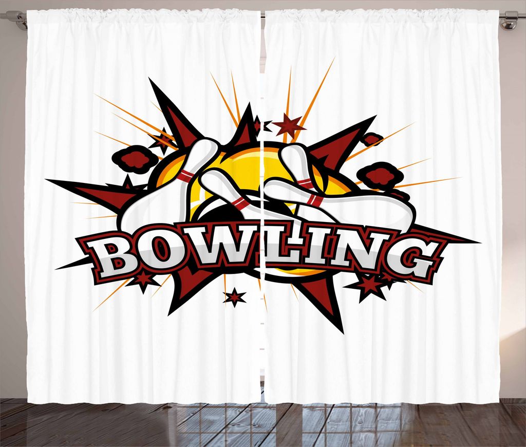 ABAKUHAUS Bowling Rustikaler Vorhang, Cartoon Retro Absturz, Wohnzimmer Universalband Gardinen mit Schlaufen und Haken, 280 x 245 cm, Gelb Weiß Rubin