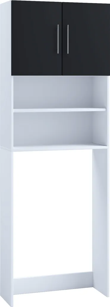 Meuble surélevé pour lave-linge en bois blanc avec étagères stables