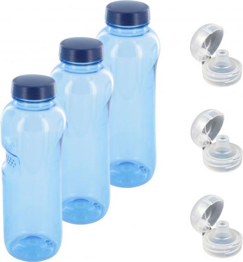 3x Original Kavodrink Tritan Trinkflasche 0,75 L Wasserflasche BPA frei + 3 x Trinkdeckel Flip Top