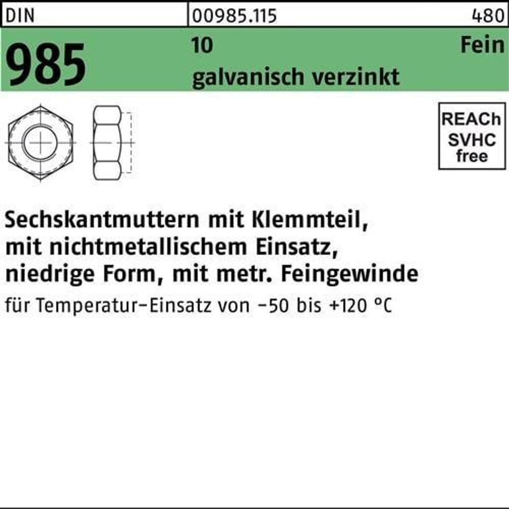 Reyher Sechskantmuttern DIN 985 10 M 24 x 2 galv. vz (25 Stück)