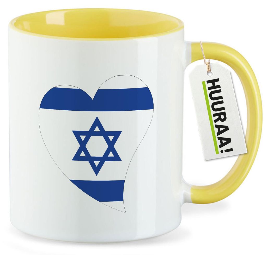 Huuraa Kaffeetasse Israel Flagge Herz 330ml Gelb Keramik Kaffeebecher Geschenkidee