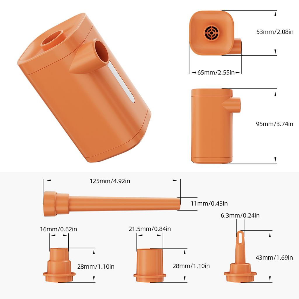 Tragbare Luftpumpe fuer Schlauchboote, Luftpumpe mit Camping-Laterne, 2000-mAh-Batterie Typ C, wiederaufladbar, zum Aufblasen und Entleeren fuer Po...