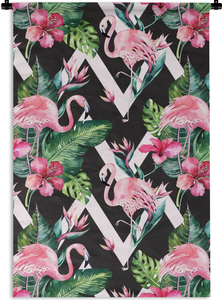 MuchoWow Wandteppich Wandbehang Muster - Blumen - Flamingo 120x180 cm Tapisserie Dekoration Wandtuch - Schlafzimmer - Dekorationen für das Haus